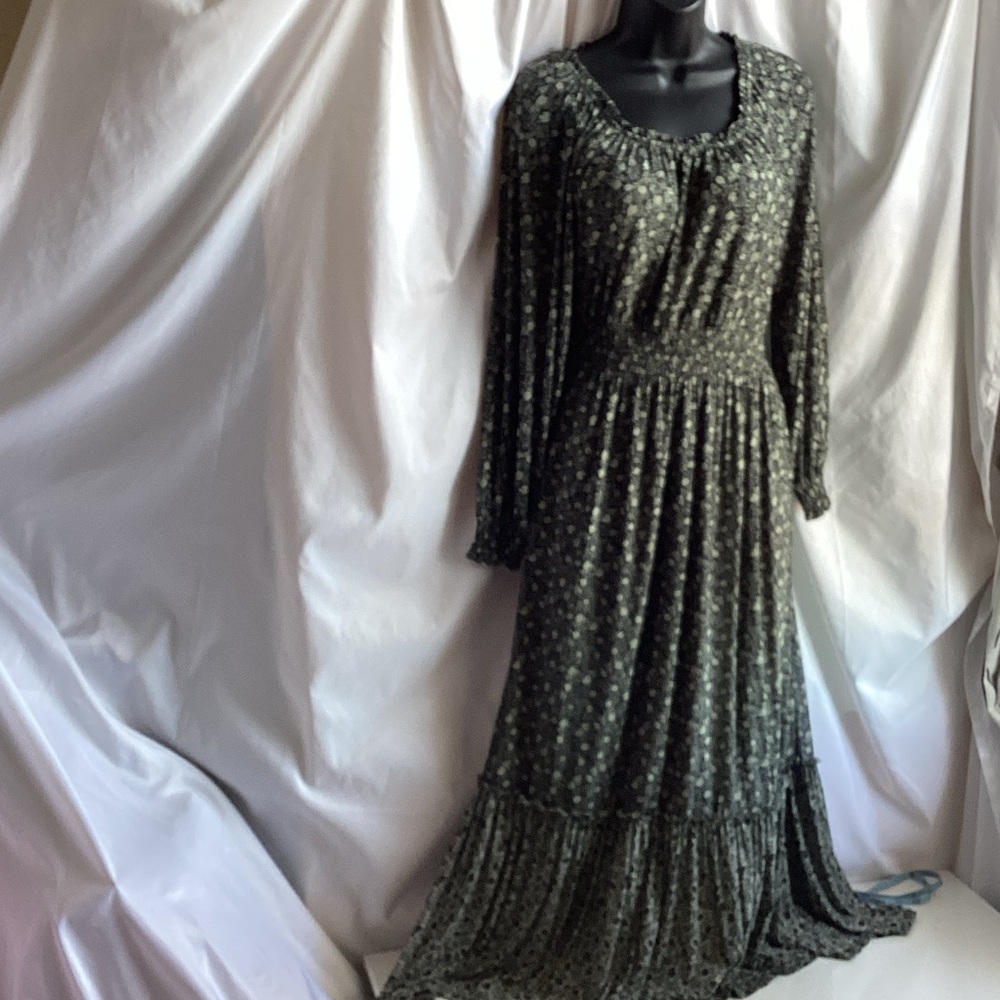 Knox Rose Olive Green Floral Long Sleeve Maxi Dress